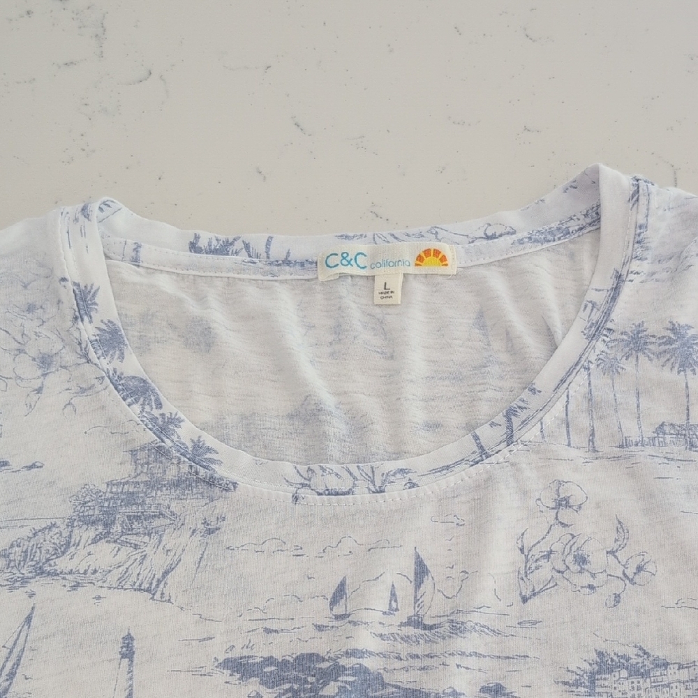 C&C California Coastal Print Tee in Blue and White